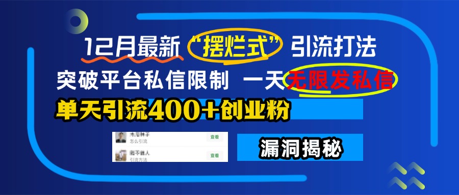 12月最新“摆烂式”引流打法，突破平台私信限制，一天无限发私信，单天引流400+创业粉！-翌晨科技网