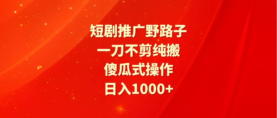 短剧推广野路子，一刀不剪纯搬运，傻瓜式操作，日入1000+-翌晨科技网