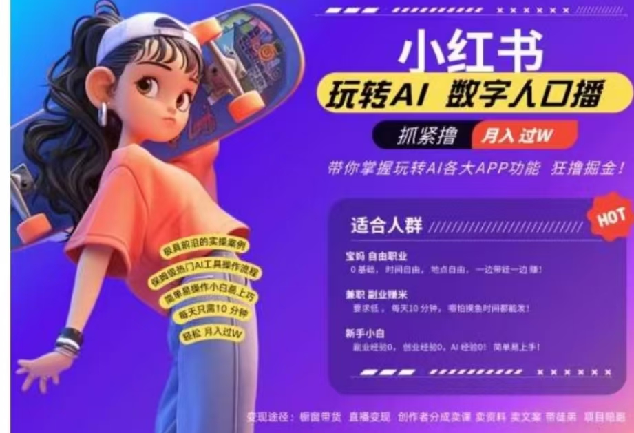 小红书数字人暴力起号，AI改写文案，流量火爆月入破W轻松拿捏，再也不用费劲录口播-翌晨科技网