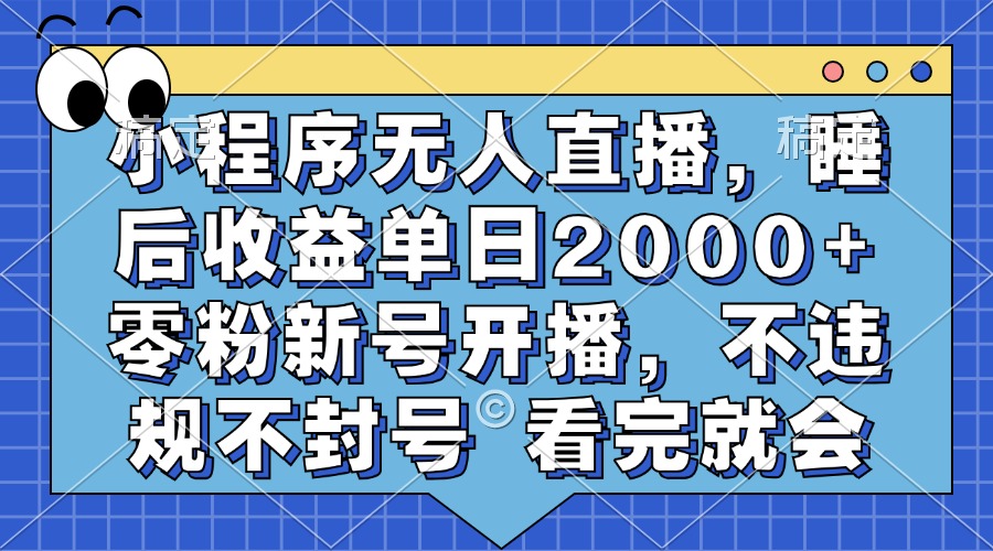 小程序无人直播，睡后收益单日2000+ 零粉新号开播，不违规不封号 看完就会-翌晨科技网