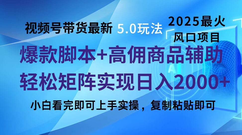 视频号带货最新5.0玩法，作品制作简单，当天起号，复制粘贴，脚本辅助，轻松矩阵日入2000+-翌晨科技网