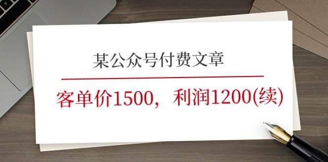 某公众号付费文章《客单价1500，利润1200(续)》市场几乎可以说是空白的-翌晨科技网