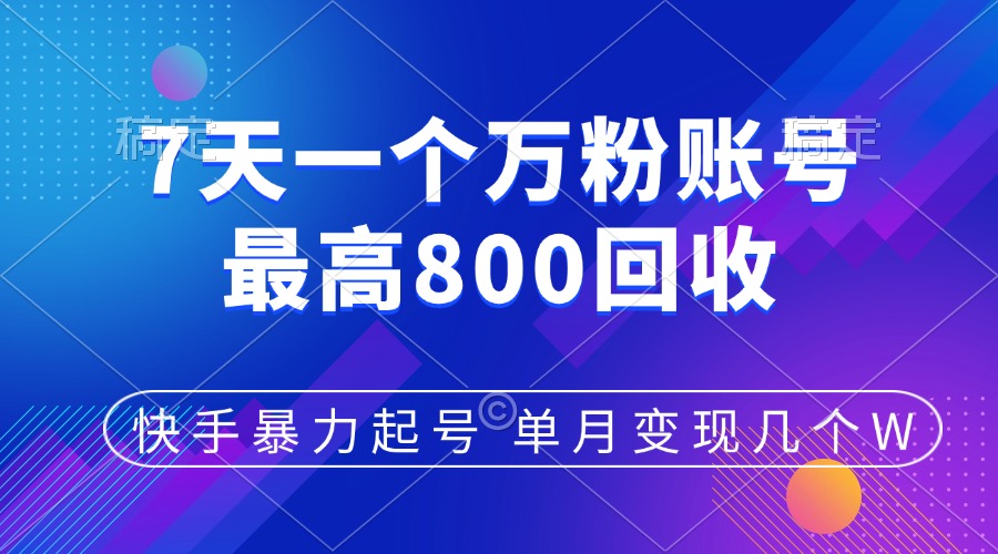 快手暴力起号，7天涨万粉，小白当天起号，多种变现方式，账号包回收，单月变现几个W-翌晨科技网