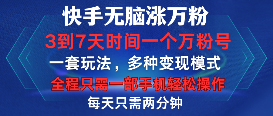 快手无脑涨万粉，3到7天时间一个万粉号，全程一部手机轻松操作，每天只需两分钟，变现超轻松-翌晨科技网