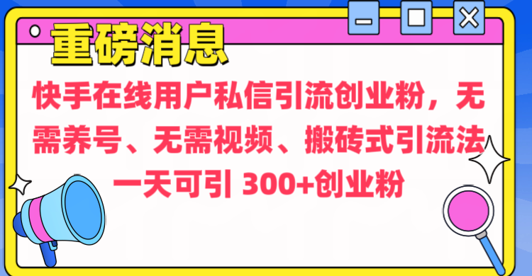 通过给快手在线用户私信引流创业粉，无需养号、无需视频、搬砖式引流法，一天可引300+创业粉-翌晨科技网