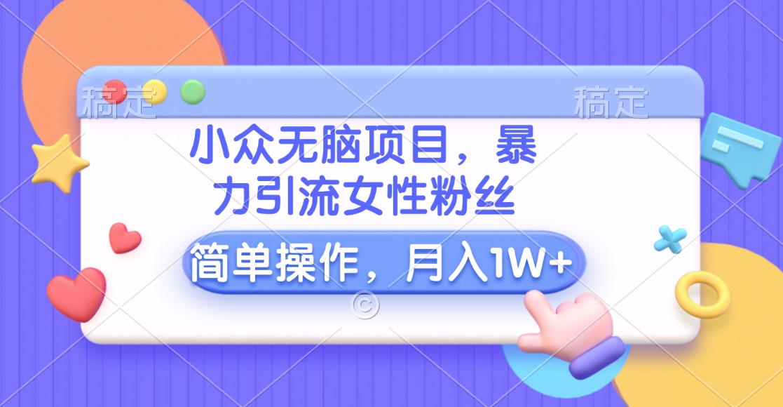 小众无脑项目，暴力引流女性粉丝，简单操作，月入10000+元-翌晨科技网