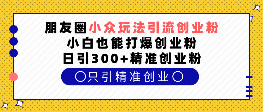 朋友圈小众玩法引流创业粉，小白也能打爆创业粉，日引300+精准创业粉-翌晨科技网