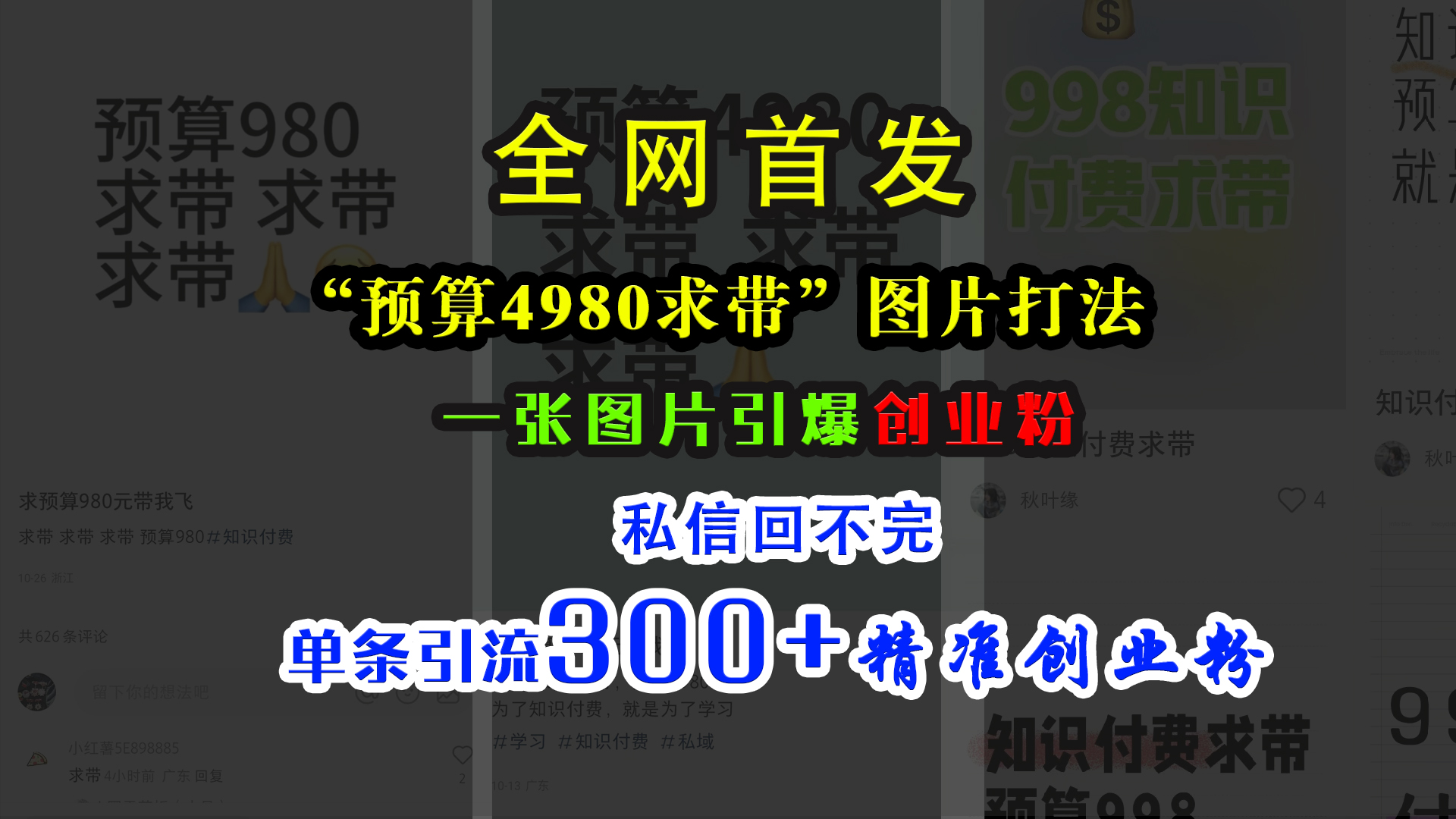 小红书“预算4980带我飞”图片打法，一张图片引爆创业粉，私信回不完，单条引流300+精准创业粉-翌晨科技网