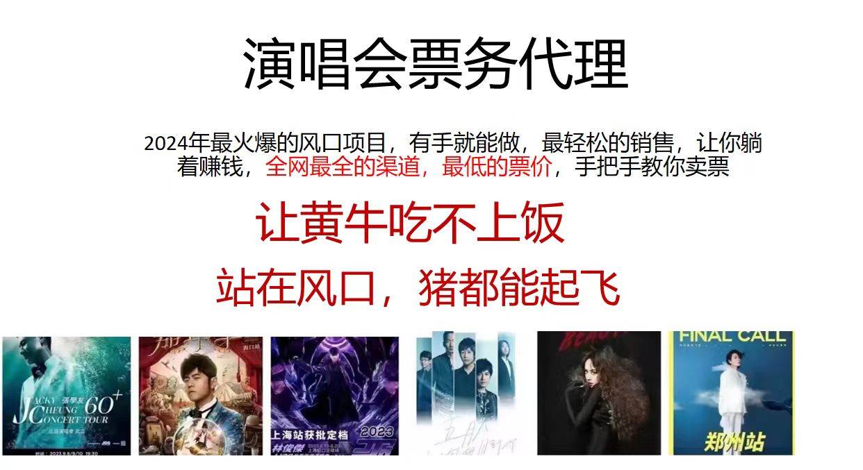 演唱会2024票务代理，全网最低的票价，手把手教你卖票，日入2000+-翌晨科技网