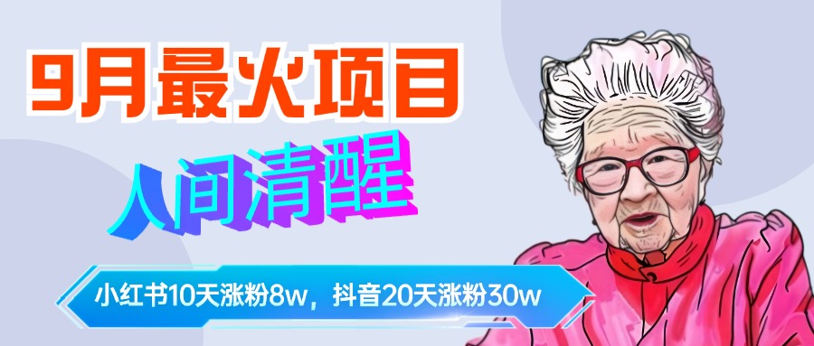 9月最火项目，人间清醒柒奶奶，10天小红薯涨粉8w+，单篇笔记报价1400.-翌晨科技网