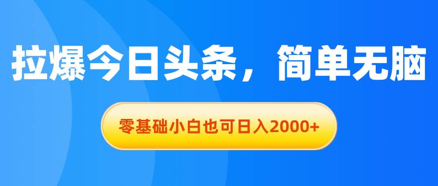 拉爆今日头条，简单无脑，零基础小白也可日入2000+-翌晨科技网