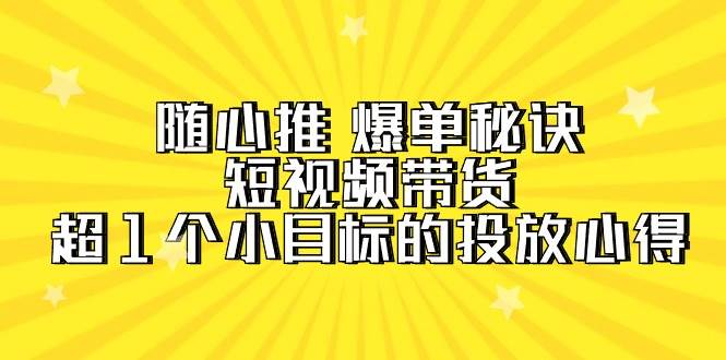 随心推 爆单秘诀，短视频带货-超1个小目标的投放心得（7节视频课）-翌晨科技网