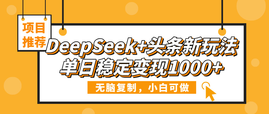 DeepSeek+头条新玩法，无脑复制，小白可做，单日稳定变现1000+-翌晨科技网