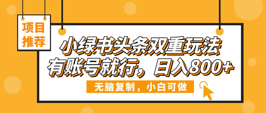 小绿书头条双重玩法，有账号就行，日入800+-翌晨科技网