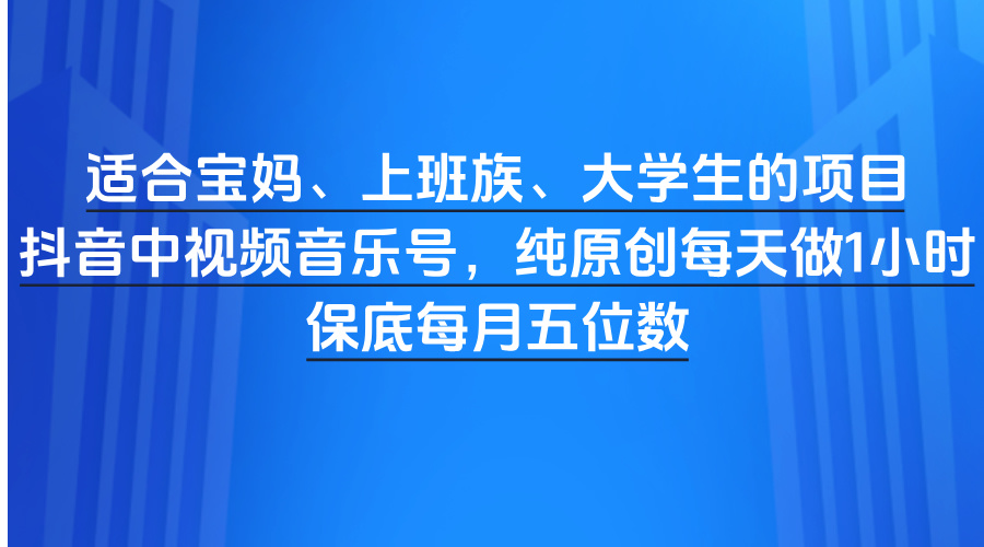 适合宝妈、上班族、大学生的项目，抖音中视频音乐号，纯原创每天做1小时，保底每月五位数-翌晨科技网