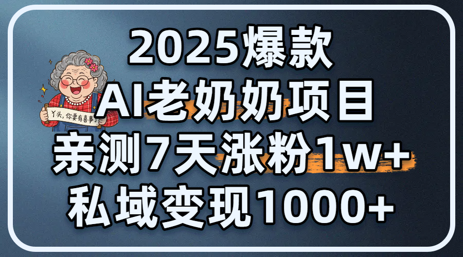 2025爆款 AI 老奶奶项目：亲测 7 天涨粉 1W+，私域变现 1000+-翌晨科技网