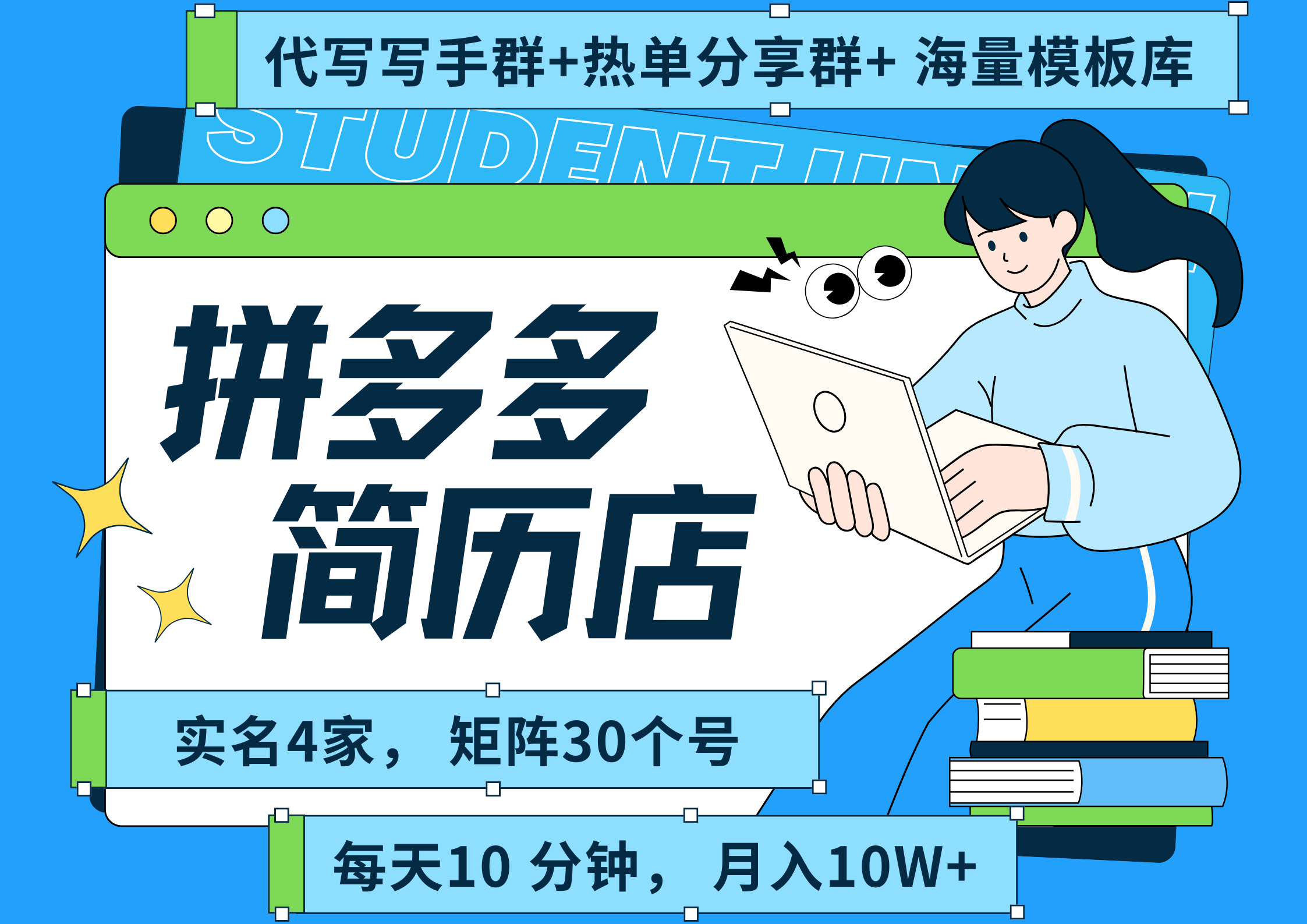 拼多多 虚拟资料 简历 海报代写 全SOP流程 毫无保留分享（含后端资料以及代写渠道）每天十分钟 每人实名四个店  矩阵30个账号  轻轻松松 月入10W-翌晨科技网
