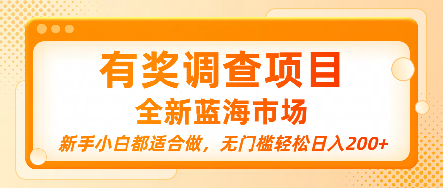 有奖调查项目，全新蓝海市场，新手小白都适合做，无门槛轻松日入200+-翌晨科技网