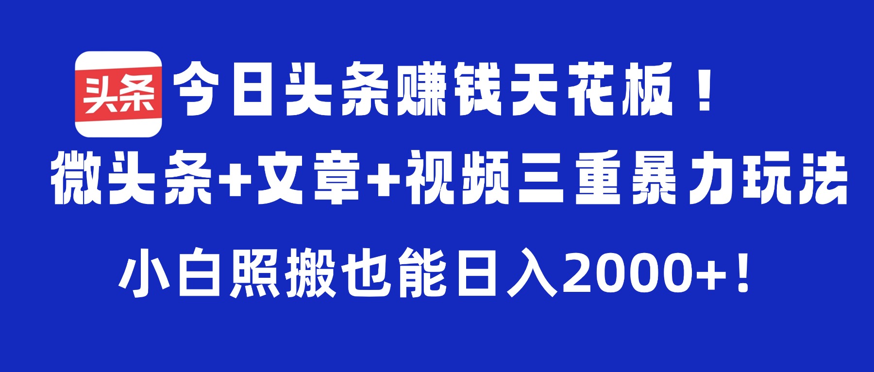 今日头条赚钱天花板！微头条+文章+视频三重暴力玩法，小白照搬也能日入2000+-翌晨科技网