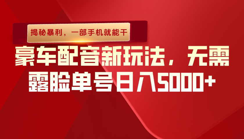 （揭秘暴利）豪车配音新玩法，无需露脸单号日入5000+，一部手机就能干-翌晨科技网