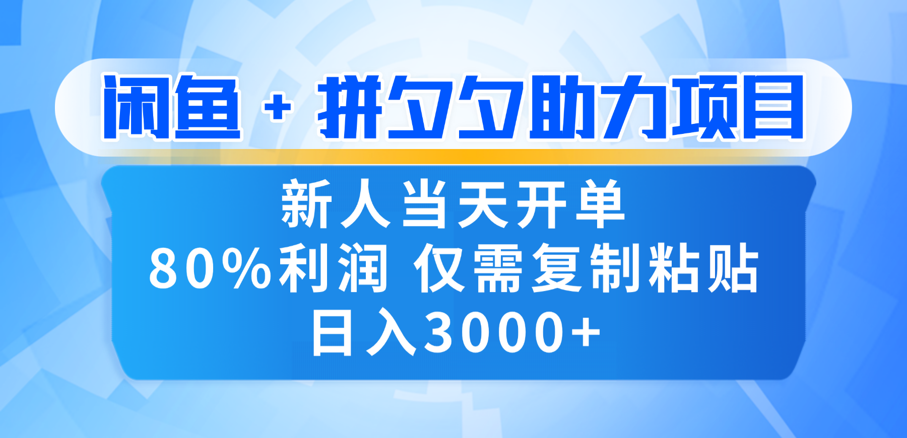 新人闭眼冲！闲鱼 + 拼夕夕套利，80% 纯利当天可开单，复制粘贴日入 3000+-翌晨科技网