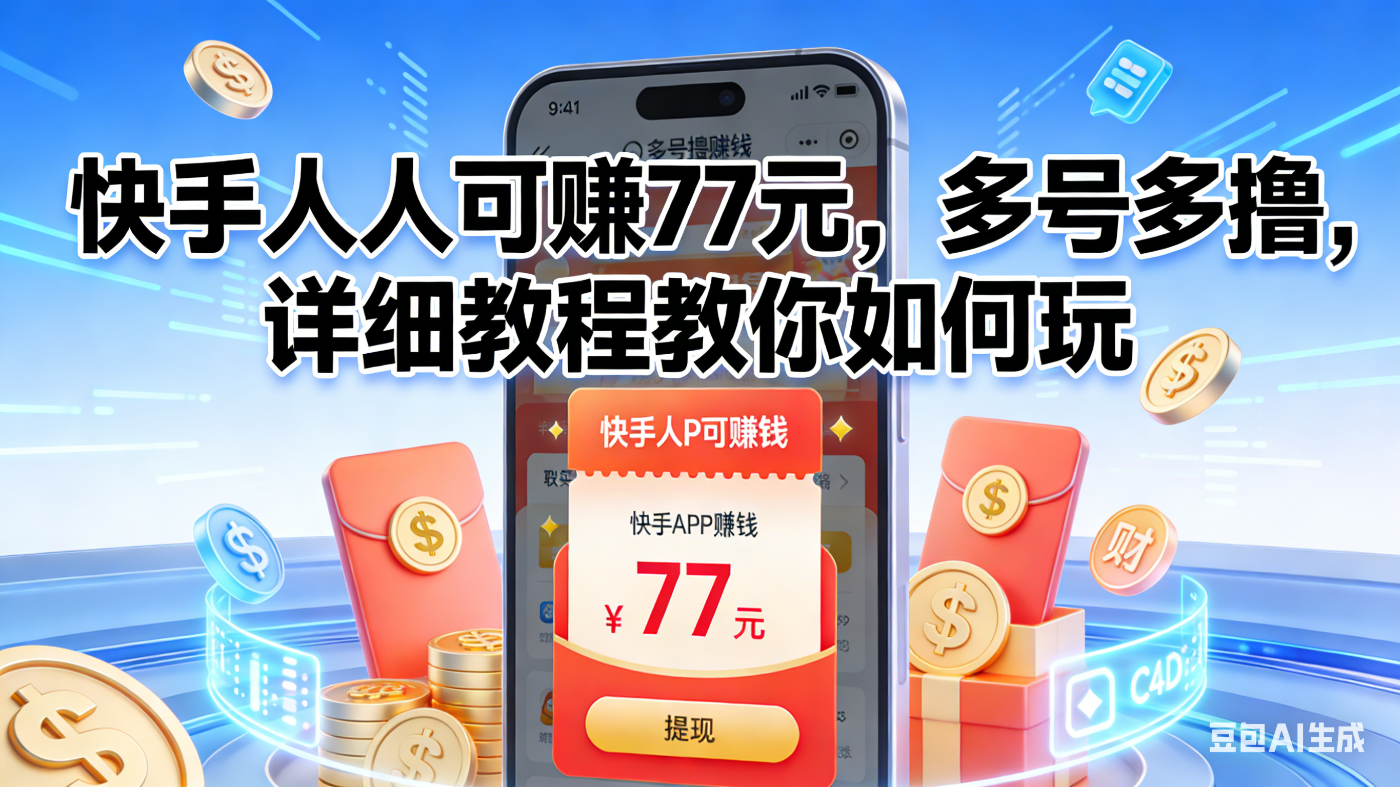 快手人人可赚77元，多号多撸，详细教程教你如何玩-翌晨科技网