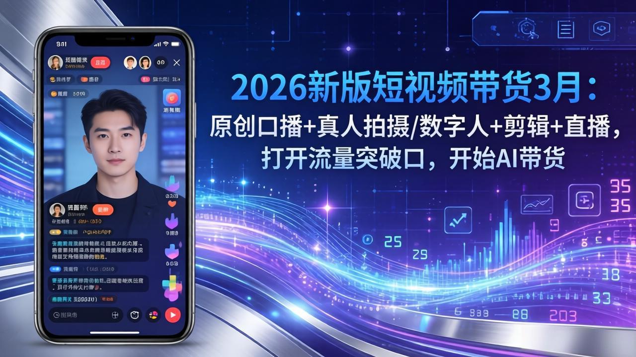 （17724期）2026新版短视频带货3月：原创口播+真人拍摄/数字人+剪辑+直播，打开流量突破口，开始AI带货-翌晨科技网