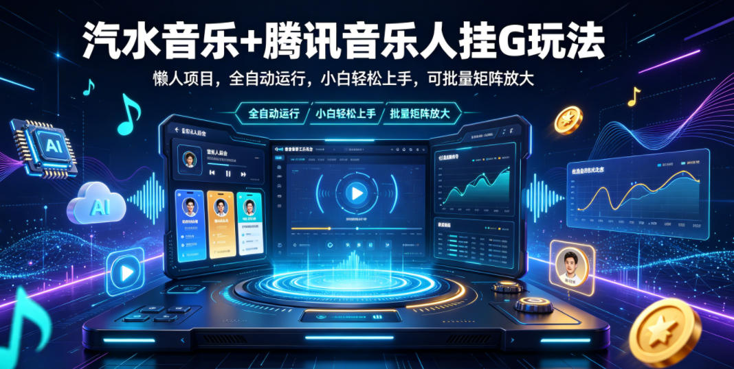 汽水音乐+腾讯音乐人挂G玩法，懒人项目，全自动运行，小白轻松上手，可批量矩阵放大【揭秘】-翌晨科技网