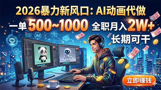 （18993期）2026暴力新风口：AI动画代做，一单500~1000，全职月入2W+，长期可干-翌晨科技网