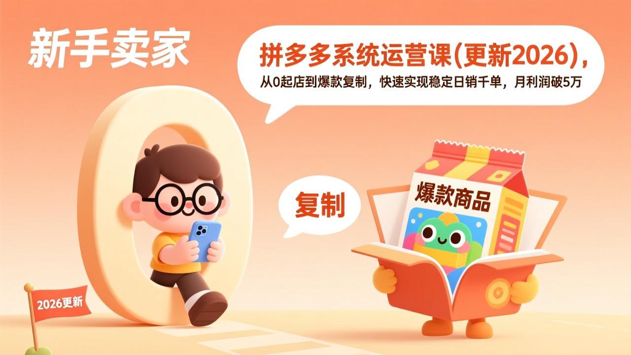 （19482期）拼多多系统运营课(更新7月)，从0起店到爆款复制，快速实现稳定日销千单，月利润破5万-翌晨科技网