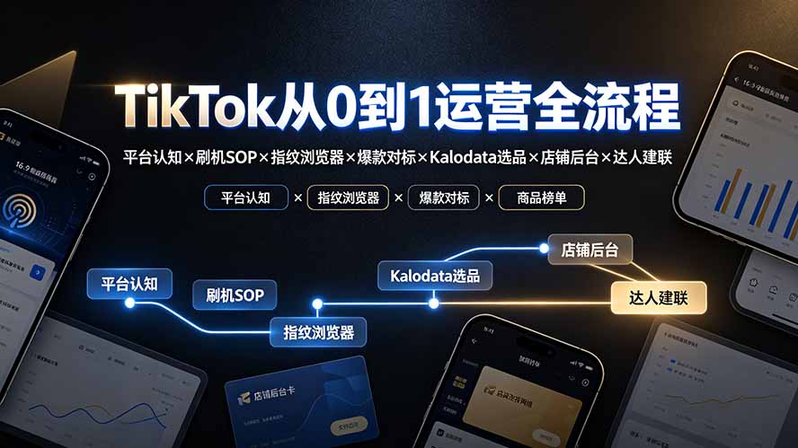 （19480期）TikTok从0到1运营全流程：平台认知×刷机SOP×指纹浏览器×爆款对标×Kalodata选品×店铺后台×达人建联-翌晨科技网