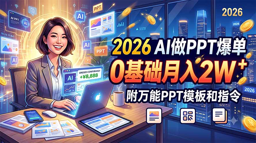 （19284期）2026 AI做PPT爆单，0基础月入2W，附万能PPT模板和指令-翌晨科技网