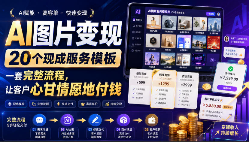 （19395期）AI图片变现，20个现成服务模板，一套完整流程，让客户心甘情愿地付钱【原创双语字幕】-翌晨科技网