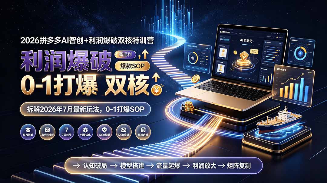 （19307期）2026拼多多AI智创+利润爆破双核特训营-拆解2026年7月最新玩法，0-1打爆SOP-翌晨科技网