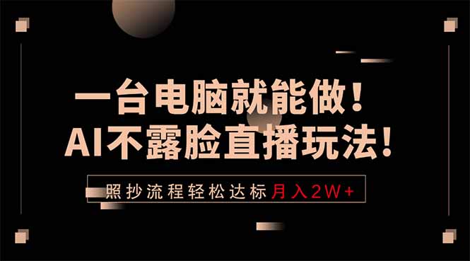 （18472期）一台电脑就能做！AI不露脸直播玩法，照抄流程轻松达标月入2W+-翌晨科技网