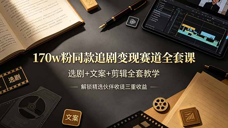 （19123期）170w粉博主同款追剧变现赛道全套课，选剧+文案+剪辑全套教学，解锁精选伙伴收徒三重收益-翌晨科技网