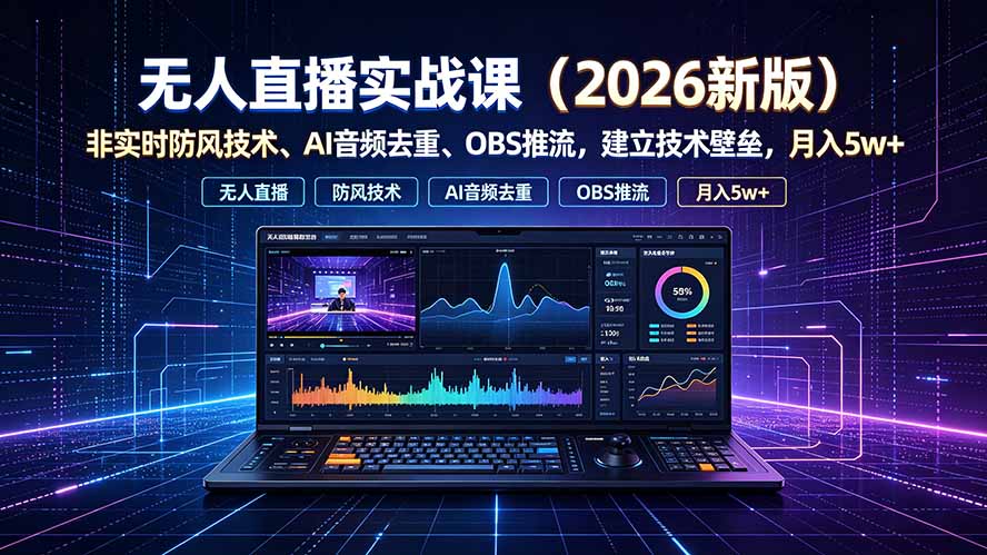 （19292期）无人直播实战课（更新7月），非实时防风技术、AI音频去重、OBS推流，建立技术壁垒，月入5w+-翌晨科技网