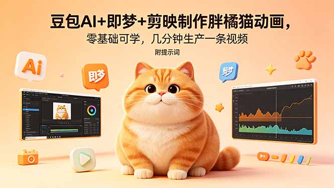 （18431期）豆包AI+即梦+剪映制作胖橘猫动画，零基础可学，几分钟生产一条视频，附提示词-翌晨科技网