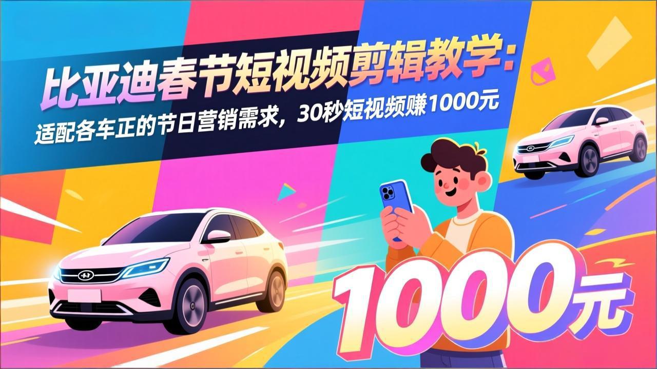 （17320期）比亚迪春节短视频剪辑教学：适配各车企的节日营销需求，30秒短视频赚1000元-翌晨科技网