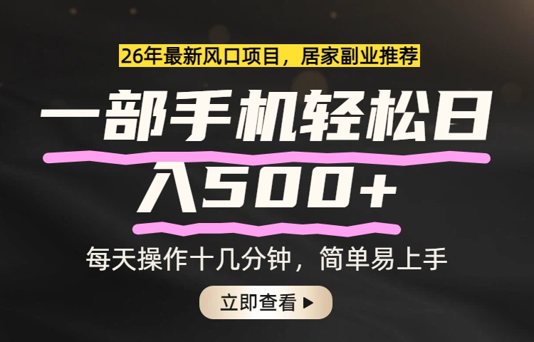 （17680期）26年居家副业首选，一部手机轻松日入500+，长期稳定可做-翌晨科技网