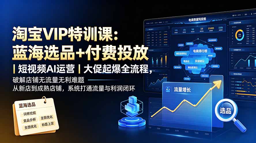 （19607期）淘宝VIP特训课-更新：蓝海选品+付费投放｜短视频AI运营｜大促起爆全流程，破解店铺无流量无利润难题-翌晨科技网