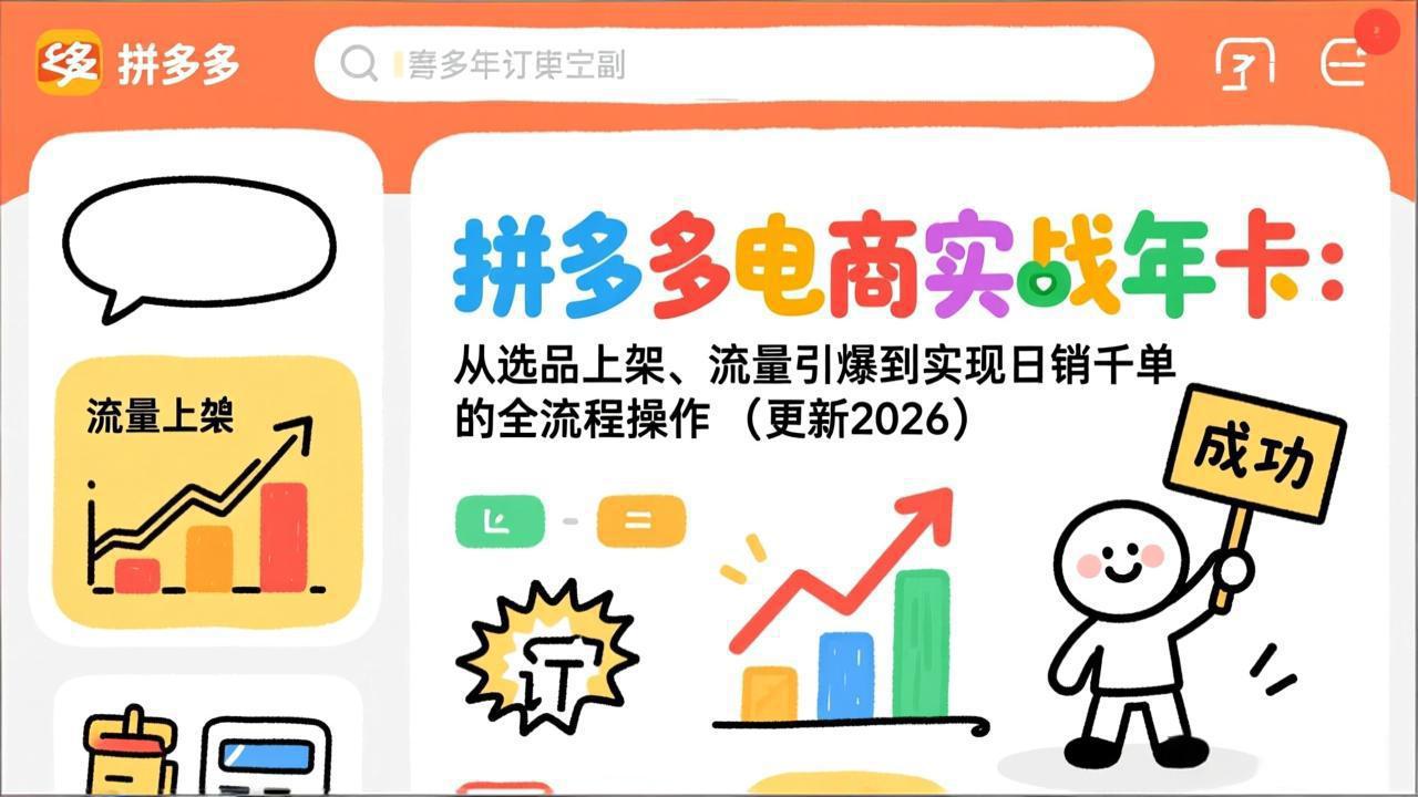 （17823期）拼多多电商实战年卡：从选品上架、流量引爆到实现日销千单的全流程操作（更新2026年3月）-翌晨科技网