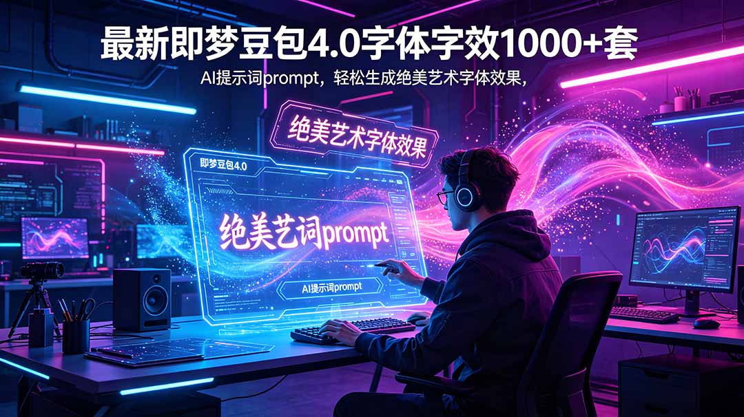 （18650期）最新即梦豆包4.0字体字效1000+套，AI提示词prompt，轻松生成绝美艺术字体效果-翌晨科技网