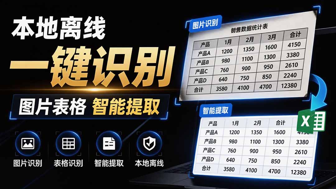 （19609期）体积仅70MB，图片一键智能提取表格工具来了！完全免费且离线使用，FastOCR智能表格识别软件V1.0-翌晨科技网