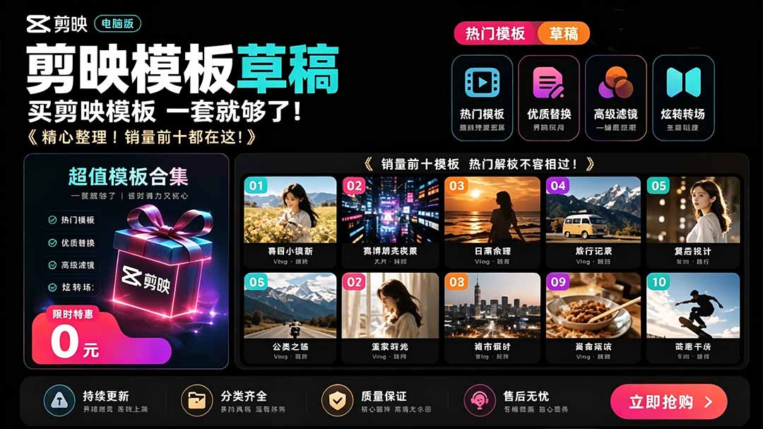 （19408期）1500+套剪映模板素材，超级超级无敌剪映剪辑模板合集包！附带预览图，全免费，撑爆你的网盘内存-翌晨科技网