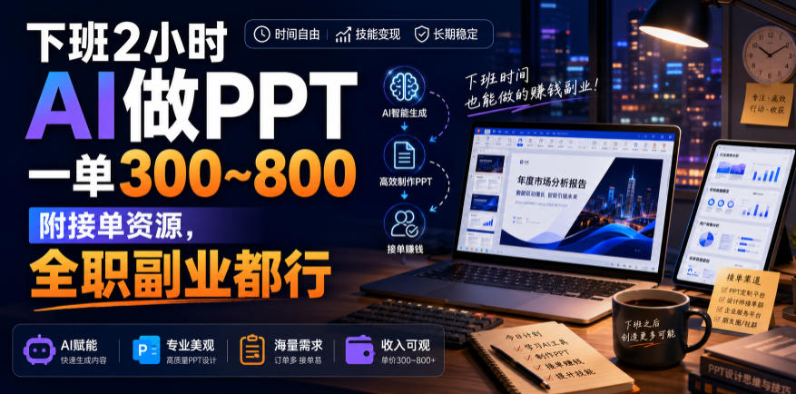 下班2小时AI做PPT，一单300~800，附接单资源，全职副业都行【揭秘】-翌晨科技网