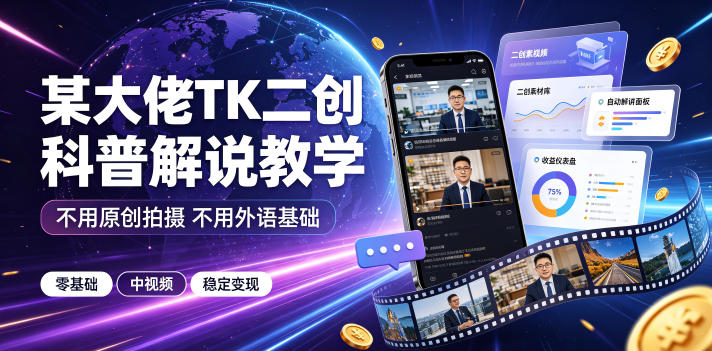 某大佬TK二创科普解说教学，不用原创拍摄不用外语基础，零基础做TikTok中视频稳定变现-翌晨科技网