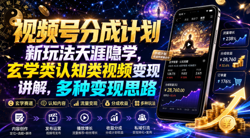 视频号分成计划新玩法天涯隐学，玄学类认知类视频变现讲解，多种变现思路-翌晨科技网