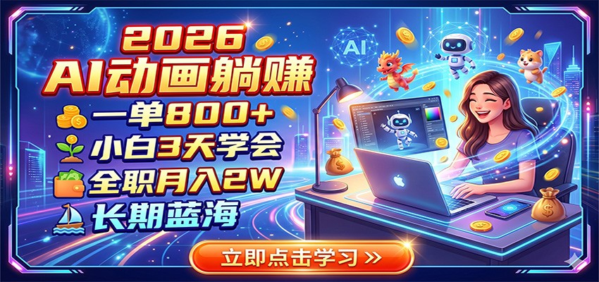 2026 AI动画躺赚：一单800+，小白3天学会，全职月入2W，长期蓝海-翌晨科技网