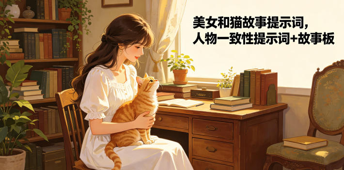 美女和猫故事提示词，人物一致性提示词+故事板-翌晨科技网